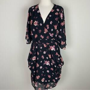 CIty Chic Black Floral Faux Wrap Knee Length Dress XS / 14